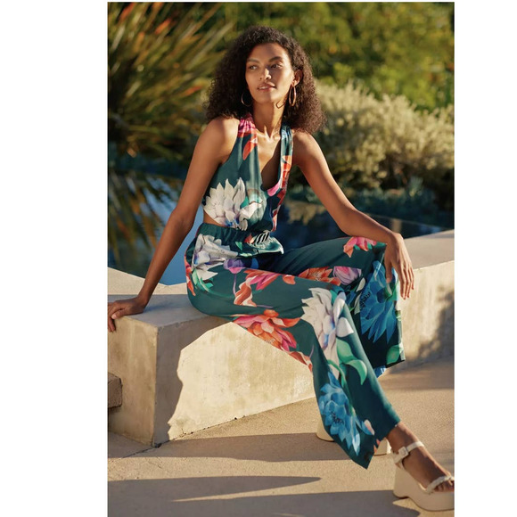 New Anthropologie Maeve Floral Halter Jumpsuit $170 SIZE 6 - Picture 1 of 4